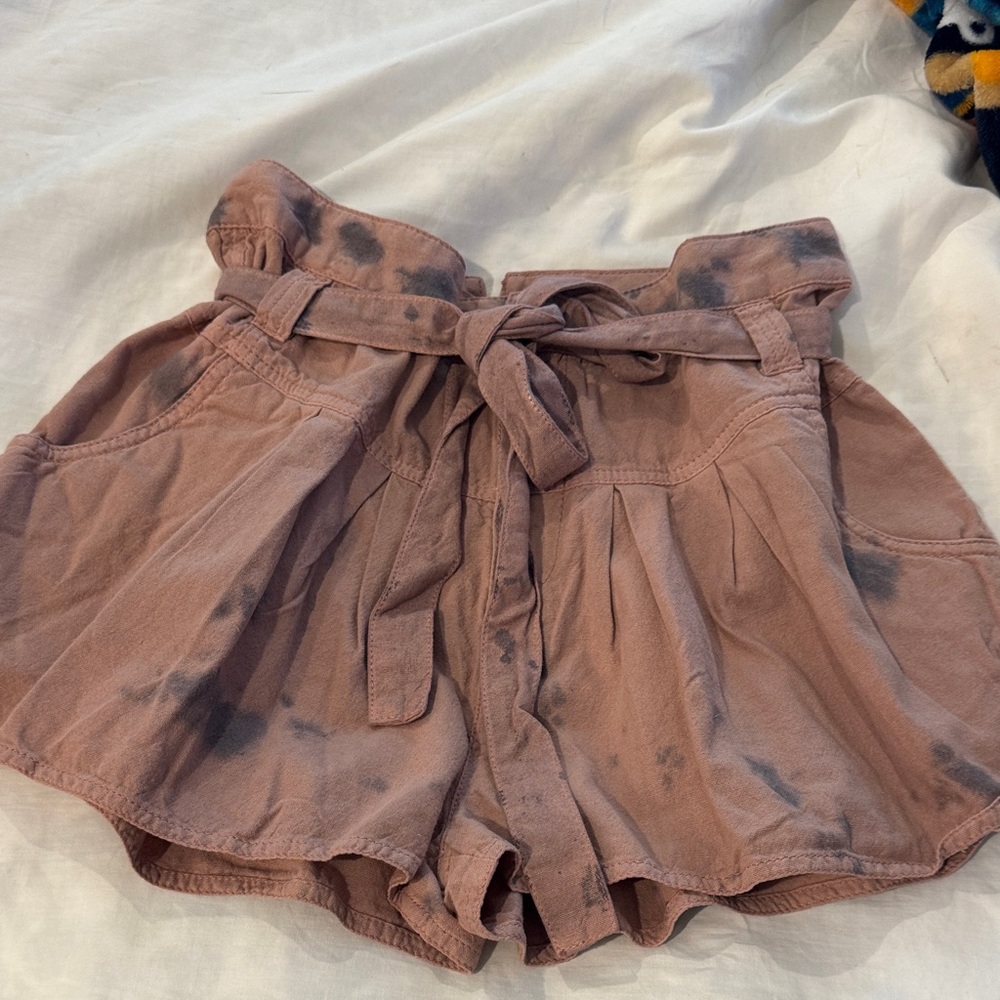 Free People Mauve Tie-Belt High Waist Shorts